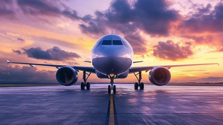Avión en una pista nublada